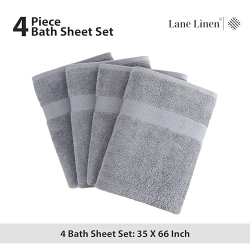 LANE LINEN Bath Sheets 100% Cotton 4 Pack Oversized Soft - Grey | Oversized Shower Sheets - Generously Sized, Oversized & Roomy, Lightweight & Breathable, Fade-Resistant Color - color: 01: Space Grey, size: 4 Piece Bath Sheets