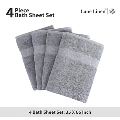 LANE LINEN Bath Sheets 100% Cotton 4 Pack Oversized Soft - Grey | Oversized Shower Sheets - Generously Sized, Oversized & Roomy, Lightweight & Breathable, Fade-Resistant Color - color: 01: Space Grey, size: 4 Piece Bath Sheets