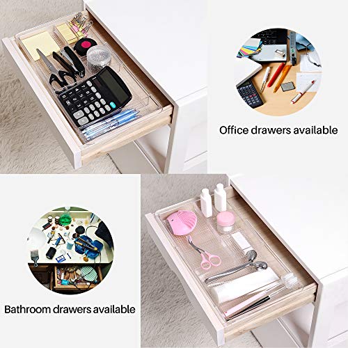 Oubonun Expandable Drawer Organizer 11.1” to 19.2” Width, Shallow Cosmetic Organizer 1.3” Height, 2 Packs, Clear Plastic Storage Trays for Dressing Table,Bathroom - style: Shallow 2 Packs