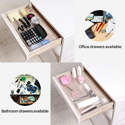 Oubonun Expandable Drawer Organizer 11.1” to 19.2” Width, Shallow Cosmetic Organizer 1.3” Height, 2 Packs, Clear Plastic Storage Trays for Dressing Table,Bathroom - style: Shallow 2 Packs