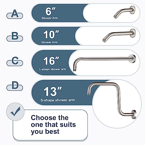 BRIGHT SHOWERS 16-Inch Shower Head Extension Arm with Flange, L Shaped Shower Extender, Extra-Long Stainless Steel Shower Pipe, Brushed Nickel - color: Brushed Nickel, style: L-Shape 16 Inch