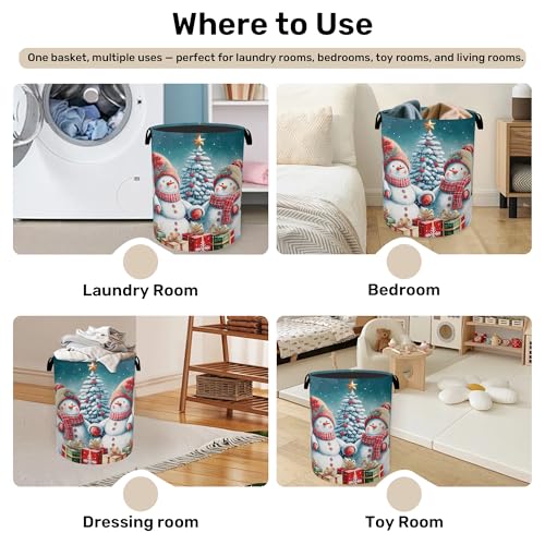 Cute Winter Snowman Laundry Basket - Heavy Duty 60L Dirty Clothes Organizer, Water Resistant Foldable Hamper for Men Women - color: Cute Winter Snowman