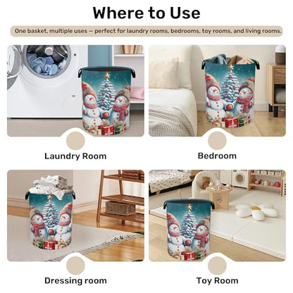 Cute Winter Snowman Laundry Basket - Heavy Duty 60L Dirty Clothes Organizer, Water Resistant Foldable Hamper for Men Women - color: Cute Winter Snowman