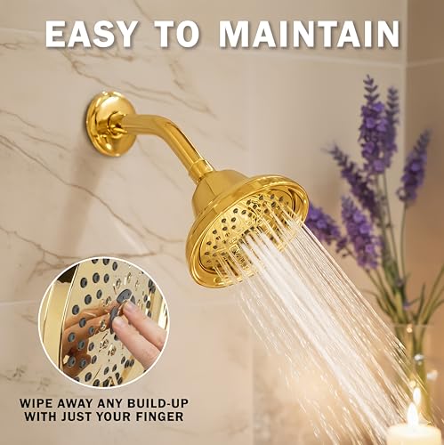 Massage Shower Head With Mist - 1.8 GPM - Polished Brass | High Pressure Boosting, 6 Function Adjustable Massaging Rainfall Showerhead For Low Flow Baths With Water Saving Nozzles - color: Polished Brass, size: 1.8 GPM