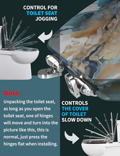 Angol Shiold ROUND Resin Soft Close Toilet Seat Marble 16.5" | Quick Release Heavy Duty Decorative Acrylic Seats Easy to Install & Clean (Modern Green Marble Art Print) - color: Green Marble