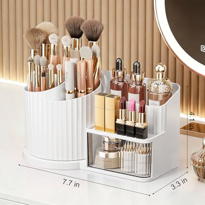 Anyoifax 360 Rotating Makeup Brush Holder Make Up Brushes Organizer, White | Spinning Makeup Brush Cup Cosmetics Container Pen Holder Lipsticks Storage for Vanity, Dresser