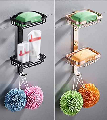 Soap Dish with Hook for Bathroom Shower Kitchen Sponge Holder Wall Mounted Rustproof No Drilling Adhesive Bar Soap Holder,Gold - color: Gold