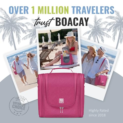 Extra Large Hanging Travel Toiletry Bag for Women and Men, Makeup Bag - color: (X-Large) Cerise Pink - Gray Interior