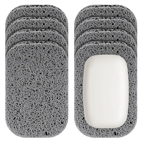 8 Pack Soap Holder, Grey Bar Soap Saver Dish for Shower, 4.5" x 3" | High-Efficiency Drainage & Non-Slip, Lift Pads Sponge Tray for Kitchen Sink, Bathroom, Travel, Hotel Cleaning Supplies - color: Grey
