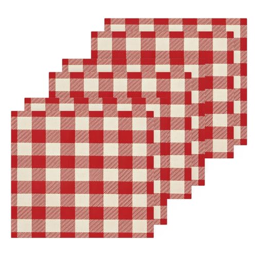 Retro Red Gingham Washcloths Towels, Highly Absorbent and Soft Cotton Face Cloths, 6 Pack Quick Dry Wash Cloths - 12 X 12 Inches