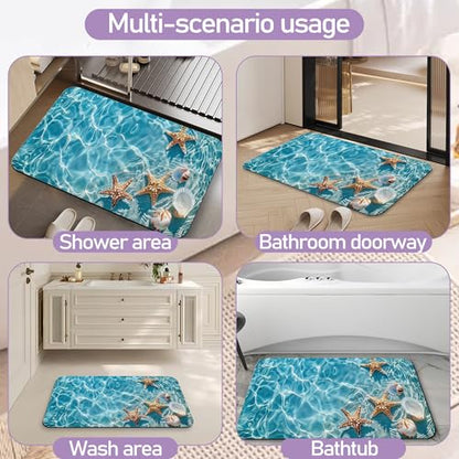 Starfish Bathroom Mat, Non Slip Rubber Backed Fast Dry Bath Rug, Thin Bath Mat for Bathroom Kitchen 17"x30" - color: Starfish