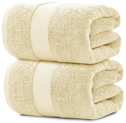 White Classic Luxury Soft Beige Bath Sheet Towels - 650 GSM Cotton Luxury Bath Towels Extra Large 35x70 | Highly Absorbent and Quick Dry | Hotel Collection Extra Large Bath Towels Oversized, 2 Pack - color: 09: Beige