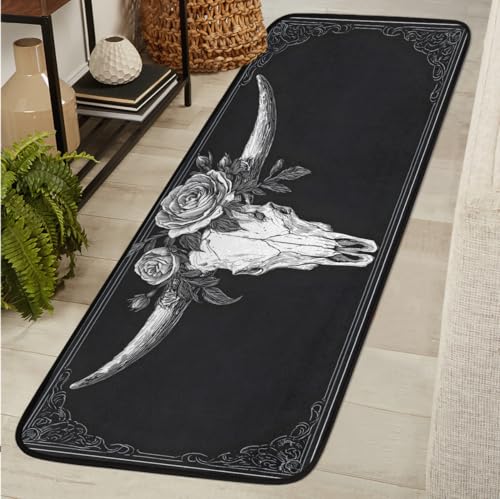Cow Aztec Western 2' X 6' Washable Soft Comfort Carpet Runner Non-Slip Absorbent Area Rugs for Indoor Hallway Kitchen Laundry Bathroom Entryway Bedroom Runner Mat - color: Print 1