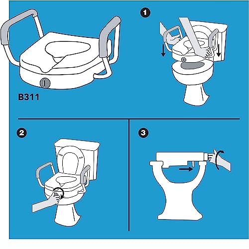 ProBasics E-Z Lock Raised Toilet Seat with Handles, 4.5" Toilet Seat Riser with Arms, Fits Most Elongated and Round Toilets, 17" Seat Width & Height, 19.25" Width Between Arms, White