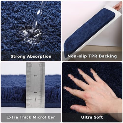 24PCS Bathroom Sets with Shower Curtain and Rugs, Navy Blue Bathroom Accessories Set Navy Blue Shower Curtain Set Bathroom Accessories with Bathroom Trash Can - size: Bath Set+Shower Curtain+Bath Rugs, style: Navy Blue
