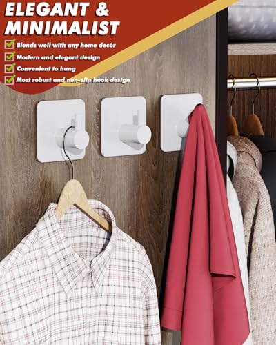 Auxmir Heavy Duty Adhesive Hooks, 5 Pack Stainless Steel Hooks 22 lb, White | 22 lb max capacity, SUS304 stainless steel, no-drill installation, waterproof and rust-resistant for towels, robes and coats - color: 1.8"x1.8"-White