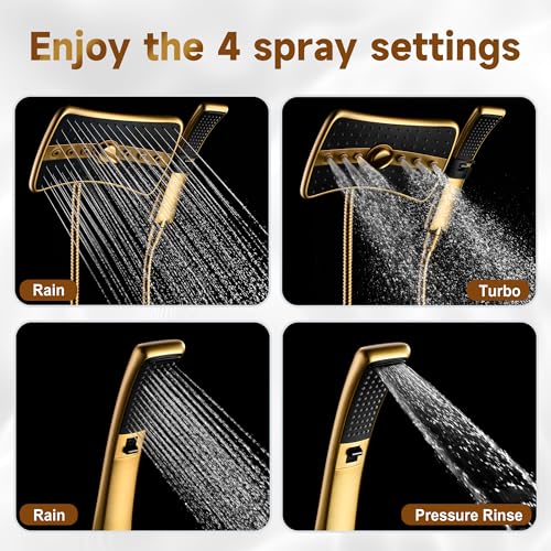 BRIGHT SHOWERS Dual Shower Head with Handheld, High Pressure Rainfall Shower Head Combo, 60-Inch Stainless Steel Hose, Brushed Gold - color: Brushed Gold, size: 1.8 Gallon Per Minute