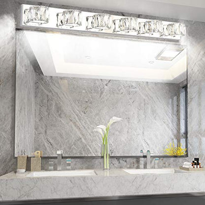 Aipsun 6 Lights 41in Crystal Vanity Lights Over Mirror Long Bathroom Lighting Fixture Modern LED Vanity Light for Bathroom,White Light 6000K - size: 6 light