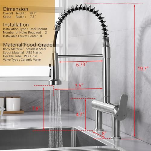 8"" Center Bridge Faucet, Pre Rinse Faucets, Spring Commercial Sink Tap | 304 Stainless Steel Constructed, Rotatable, 3-Function Sprayer - color: Style D