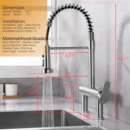 8"" Center Bridge Faucet, Pre Rinse Faucets, Spring Commercial Sink Tap | 304 Stainless Steel Constructed, Rotatable, 3-Function Sprayer - color: Style D