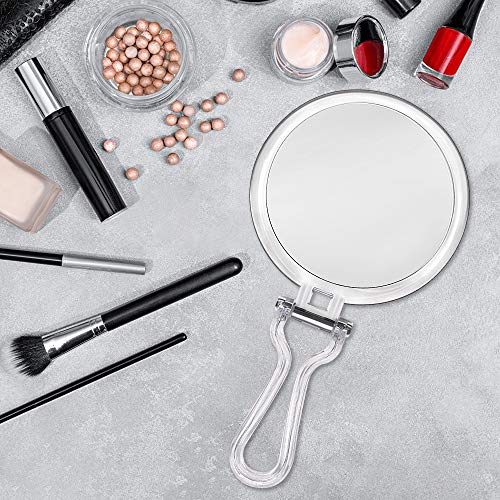 Cheftick Double Sided Hand Held Makeup Mirror, Adjustable Folding Handle | 1X & 7X Magnifying, Distortion-free & HD, Portable, Transparent & Round (6") Handheld Mirror for Women & Men, Makeup, Shaving