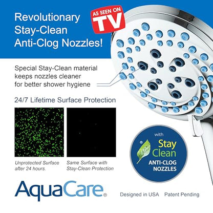 AquaCare New 8-mode High Pressure Handheld Shower Head w/ 2-way Power Wash | Stay Clean Nozzles, Dual Power Wash for Tub, Tile & Pets, Long 6 ft. Stainless Steel Hose, Wall & Overhead Brackets / Chrome - color: Chrome