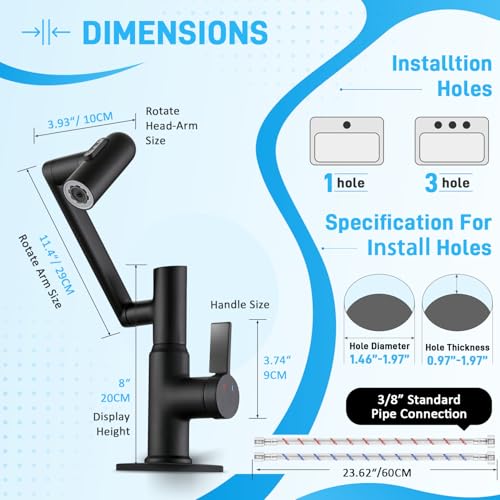 Bathroom Sink Faucet, Rotatable Faucet with Temperature Display in Celsius(Batteries-Free), 1080° Swivel | 3 Water Modes Black Faucet for Bathroom Kitchen Rv, LCF-2401, Matte Black - color: Matte Black - Celsius