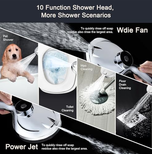 High Pressure Shower Head with Magnetic Shower Base | High Pressure 10-setting Shower Head with Hose,Magnetic Bracket,59 Inches Stainless Steel Shower Hose,Magnetic Shower Base - color: Chrome, style: Upgraded Version