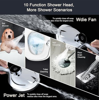 High Pressure Shower Head with Magnetic Shower Base | High Pressure 10-setting Shower Head with Hose,Magnetic Bracket,59 Inches Stainless Steel Shower Hose,Magnetic Shower Base - color: Chrome, style: Upgraded Version