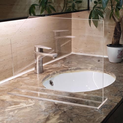 2 Pcs Acrylic Sink Splash Guard with Self-adhesive Anti-slip Rubber Pads Clear Splash Guard for Kitchen Sink Area for Restroom, Laboratory, Office (15.7"x11.8")
