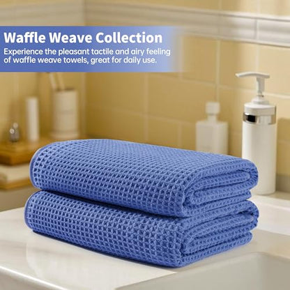 Microfiber Waffle Bath Towels, 4 Pieces, Soft, Absorbent, Fast Drying, Lint Free 430 GSM (27''x55''/68.58 cm x139.7 cm) - color: Dark Blue
