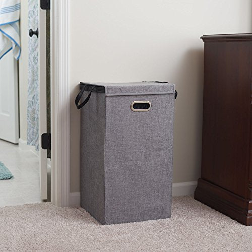 Household Essentials 5620 Collapsible Single Laundry Hamper with Magnetic Lid - Grey - color: Grey, style: Single