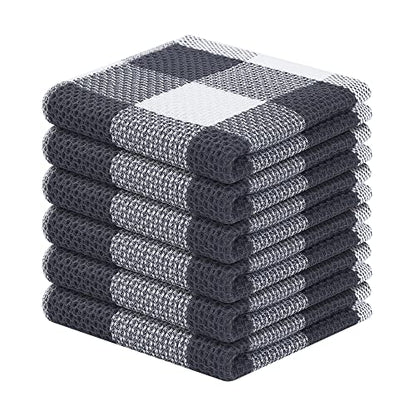 Homaxy Cotton Check 6 Pack Dish Cloths, 12" x 12", White & Dark Grey | Waffle Weave, Plaid, Super Soft and Absorbent Dish Rags, Quick Drying, Multi-Purpose - color: White & Dark Grey, size: 12 x 12 - 6 Pack