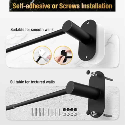 HITSLAM Self Adhesive and Screw Mounted Towel Bar, Adjustable 13.4-24 Inch Wall Mount Towel Holder, SUS304 Stainless Steel Bathroom Towel Rack, Matte Black - color: Matte Black