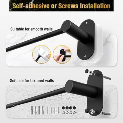 HITSLAM Self Adhesive and Screw Mounted Towel Bar, Adjustable 13.4-24 Inch Wall Mount Towel Holder, SUS304 Stainless Steel Bathroom Towel Rack, Matte Black - color: Matte Black