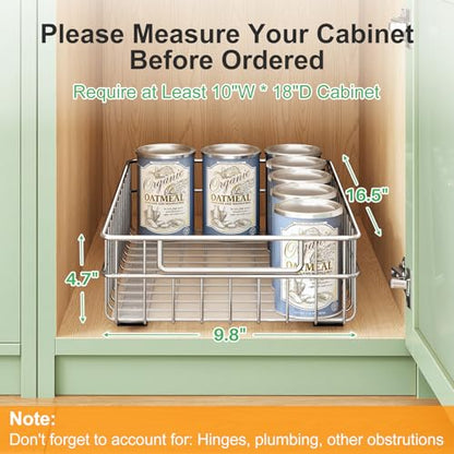 Pull out Cabinet Organizer, Stainless Steel 1-Pack (9.8"W x 16.5"D) Full-Extension Slide out Drawer, Adhesive Roll out Can Spice Storage Basket Shelf Rack for Pantry, Kitchen, Bathroom, Home Closet - size: (9.8"W x 16.5"D x 4.7"H)