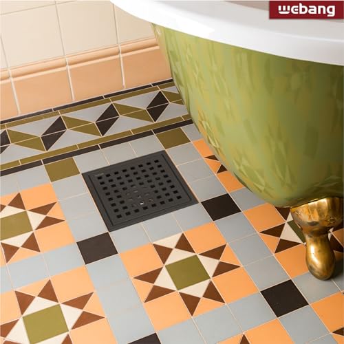 6 Inch Square Shower Floor Drain with Flange,Quadrato Pattern Grate Removable,Food-Grade SUS 304 Stainless Steel,Watermark&CUPC Certified,Matte Black - color: Matte Black, size: 6 Inch