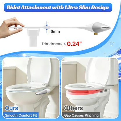 Left-Hand Bidet Attachment for Toilet,0.23 Inch Ultra-Thin Non-Electric | Foldable Dual Nozzle,One Click Quick Detach,Adjustable Water Pressure,Cold Water Only,Fits Most Toilets,Rotation Control,Oval