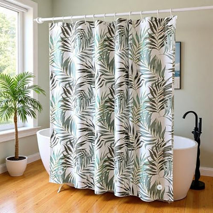 TIKABC Shower Curtain Liner, White Flower 4G PEVA Shower Liner, Plastic Waterproof Shower Curtains, 72x72 inch with Grommet Holes 3 Magnetic Weights - color: Bamboo Leaf
