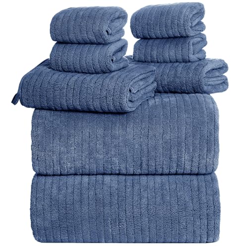Oversized Bath Towels 8 Piece Towel Set, 2 Extra Large Bath Sheets, 2 Hand, 4 Washcloths, Luxury Soft Super Absorbent Thick Shower Towels for Bathroom, Spa & Hotel, Quick Dry, Electric Blue - color: Electric Blue, style: 8 Piece Towel Set