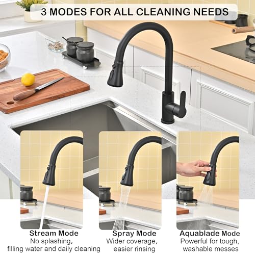 Universal Kitchen Faucet Head Replacement Matte Black,ABS Plastic | 3 Modes(Stream,Spray and Double Blade Spray)Pull Down Nozzle with 17-Adapter for Moen,Delta,Kohler,American Standard Faucet - color: Matte Black