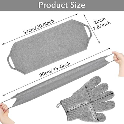 Anezus Exfoliating Back Scrubber Bath Gloves Set, Exfoliating Shower Towel with Shower Gloves for Body Scrub, Back Cleaner Wash Gloves to Remove Dead Skin (Grey) - color: Grey