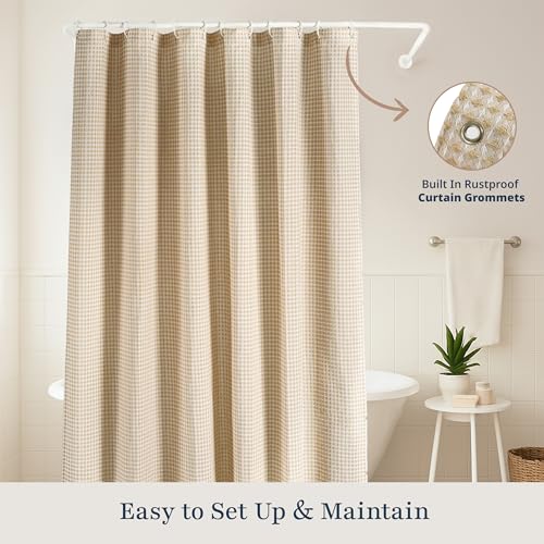 LANE LINEN Luxury Shower Curtain - 72 x 72 inches - Heavyweight Waffle Weave Fabric - Stable Hanging Design, Water Repellent & Quick Dry - Machine Washable & Header with Metal Grommets - Beige - color: 01: Waffle - Beige, size: 72"W x 72"L (Pack of 1)