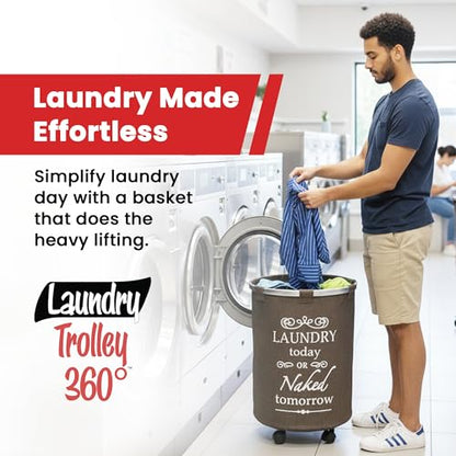 Laundry Trolley 360 - color: Brown, size: Swivel Wheels