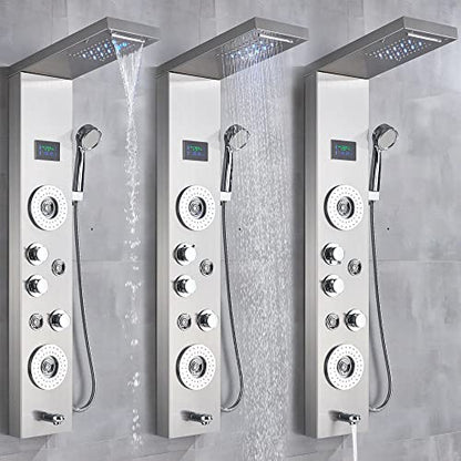 LED Shower Panel Tower Faucet Set rain Massage Body Jets System Stainless Steel