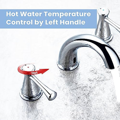 Touchless Bathroom Faucet for 3 Holes 3 Handles, Controlling Temperature & Adjustable Water Flow, Short & Long Induction Modes, Auto Motion Sensor Bathroom Faucet Set (29183 Brushed Nickel) - color: 29183 Brushed Nickel