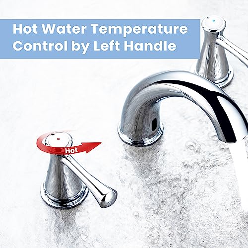 Touchless Bathroom Faucet for 3 Holes with 3 Handles, Controlling Temperature & Adjustable Water Flow, Short & Long Induction Modes, Auto Motion Sensor Chromed Bathroom Faucet Set 29180 - color: 29180Chromed