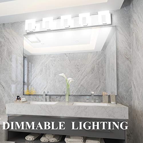 Aipsun Modern 5-Light LED Vanity Light - Dimmable Chrome Bathroom Wall Light Over Mirror (White Light) - size: 5 Lights