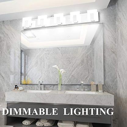 Aipsun Modern 5-Light LED Vanity Light - Dimmable Chrome Bathroom Wall Light Over Mirror (White Light) - size: 5 Lights
