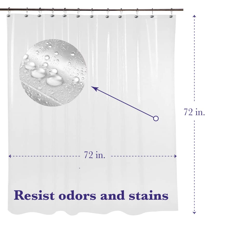 Epica Waterproof Shower Curtain Liner for Bathroom, Metal Grommets (Clear) | Rust-Resistant, Fights Odor and Stains, Nylon Mesh Header - color: Clear